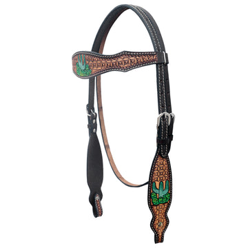 Hilason Horse Cactus Hand Painted American Leather Breast Collar Headstall Brown